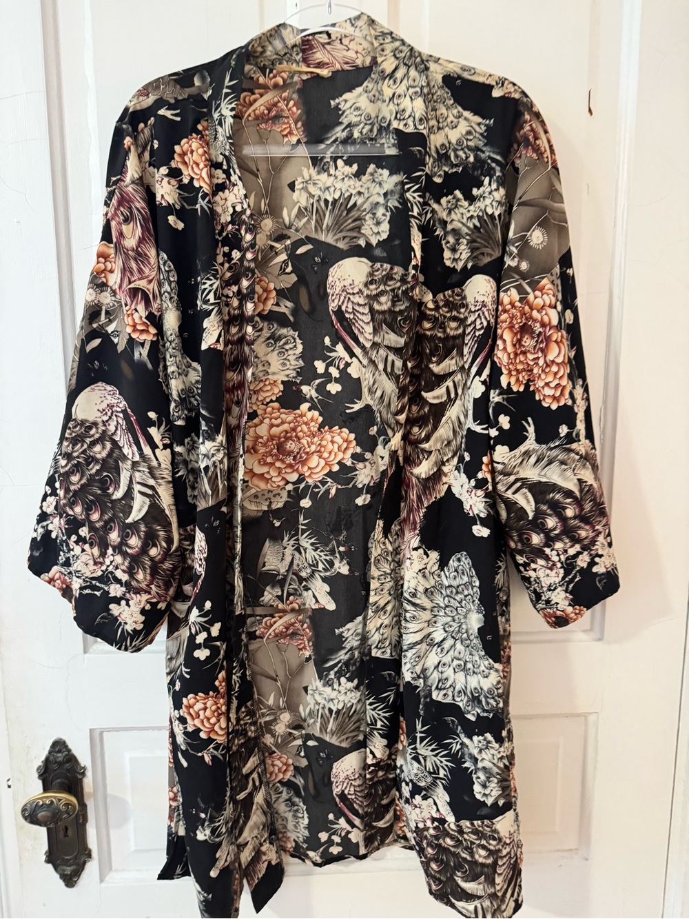 ILLA ILLA Black Floral & Peacock Long Sleeve Kimono